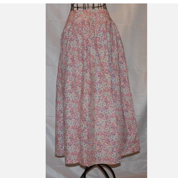 Pink Blue Floral Flared Skirt XS 26" Waist Cotton Blend Side Zipper Vintage 80's - Picture 13 of 15